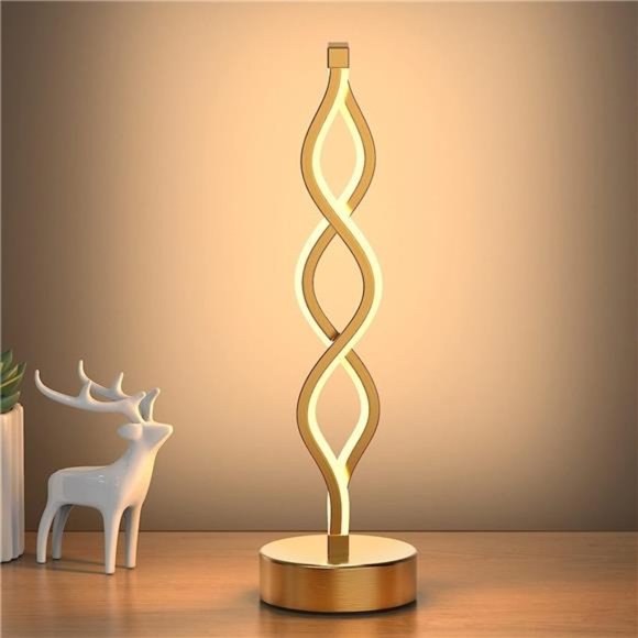 Gold Infinity Spiral LED Table Lamp, Lamps for Bedrooms Dimmable Metallic Lamp - Picture 1 of 6